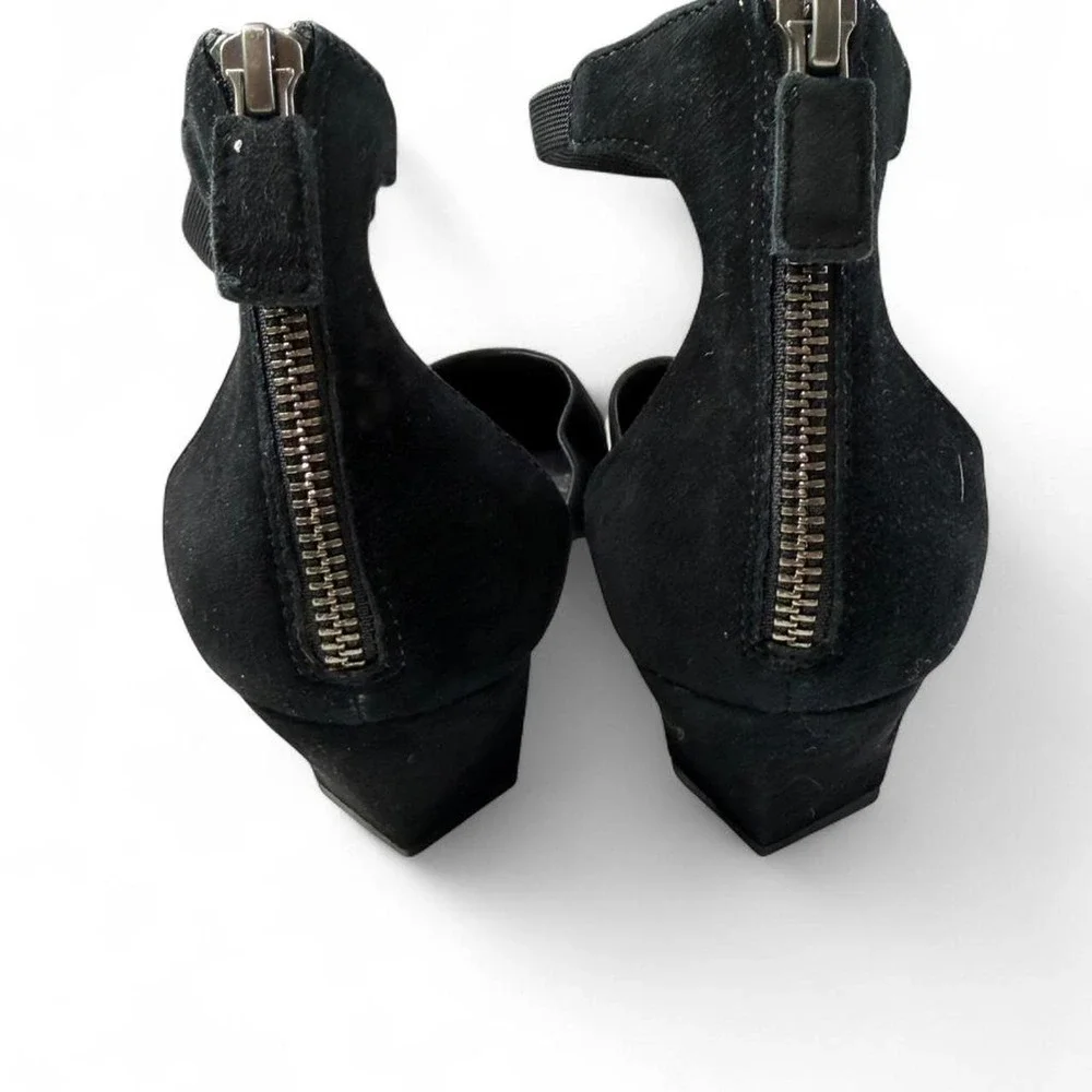 Eileen Fisher Black Suede d'Orsay Ankle Strap Heels Office siren Quiet Luxury